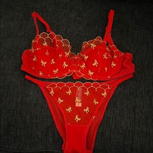 Adore Me Red and Gold Bra Set